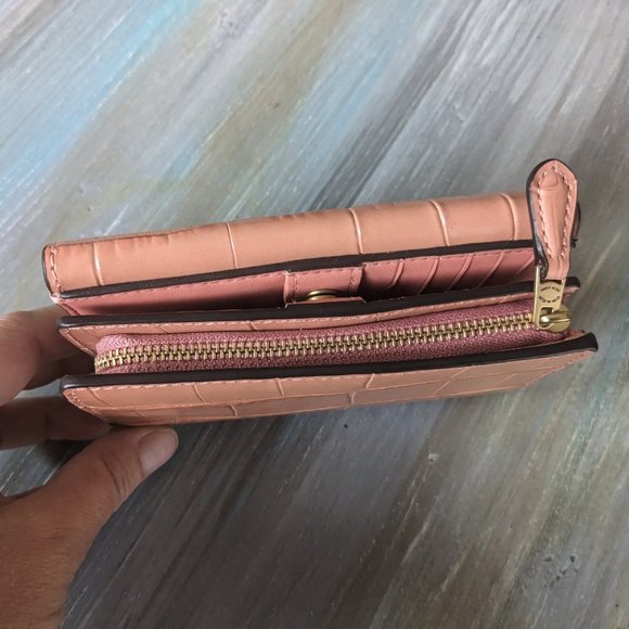 Coach Pink Croc-Embossed Wallet with Gold Hardware - Picture 5 of 11